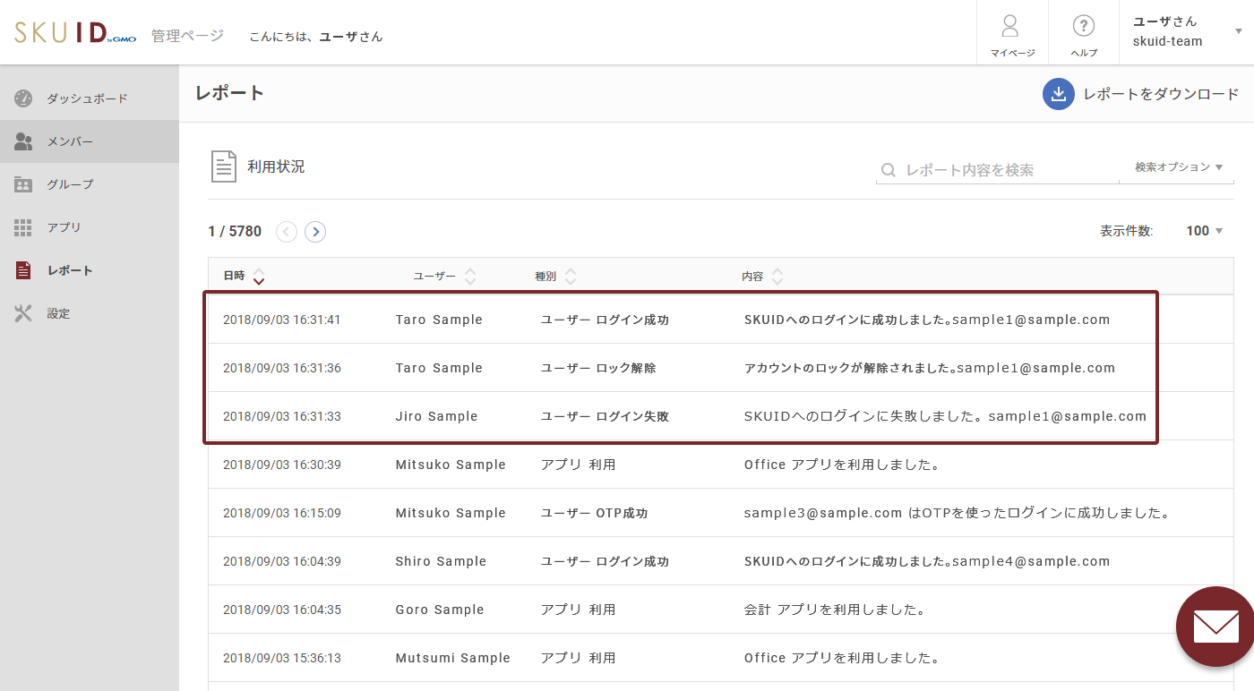 画面説明「パスワード以外のユーザーのログインをログに記録」